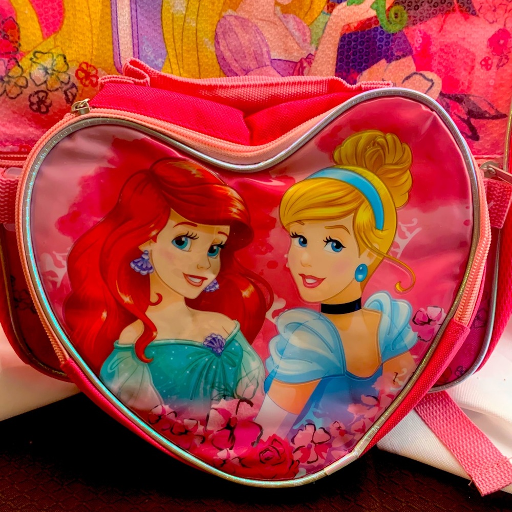Brand new girls princess Disney bag pack. Includes lunch bag water bottle.